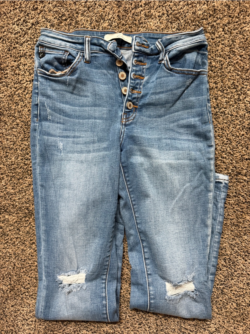 KanCan Light Blue Distressed Skinny Jeans with Button Fly